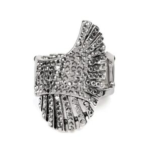 Express Your-Selfie Asymmetrical Paparazzi Silver Crystal Fan Cocktail Ring